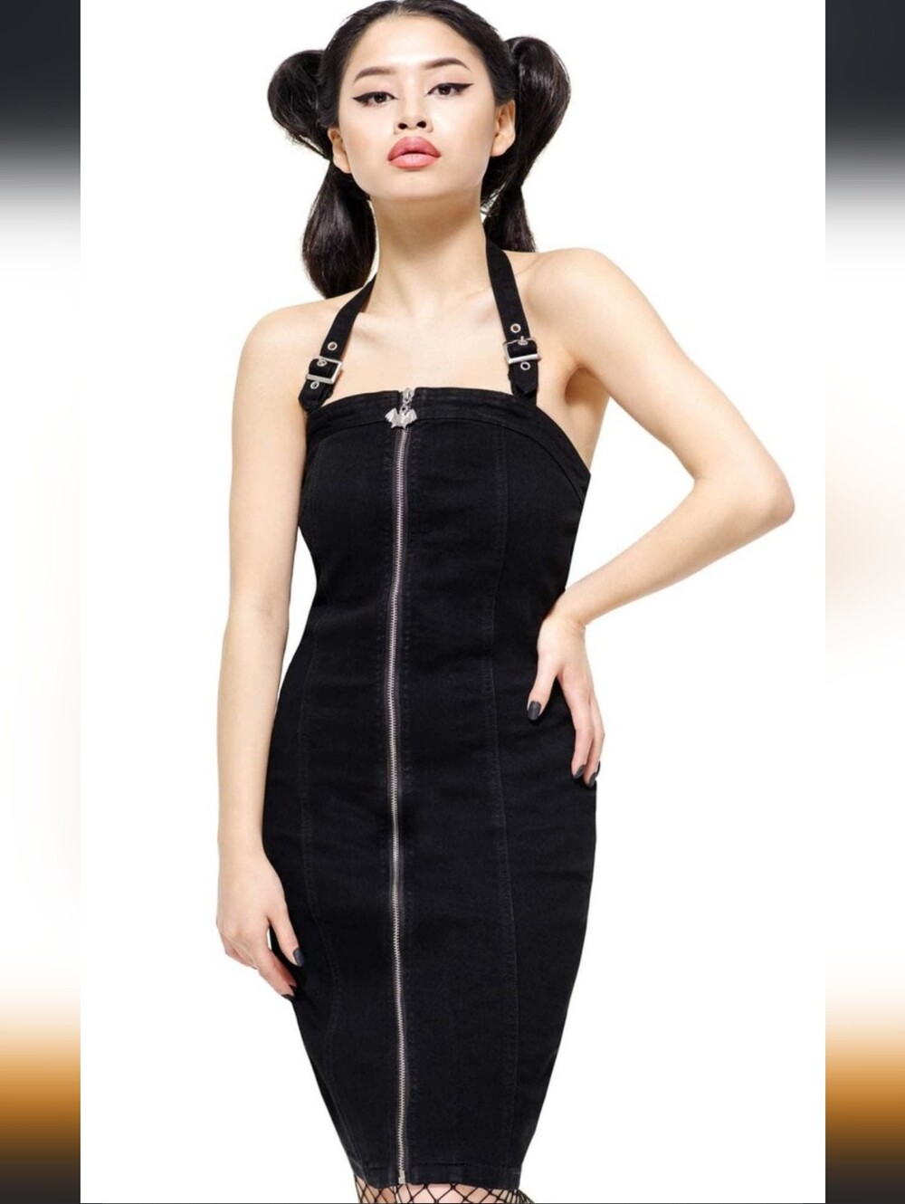 Killstar Black Strapless Zip-Front Pencil Dress